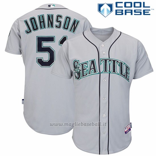 Maglia Baseball Uomo Seattle Mariners Randy Johnson Majestic Collezione Grigio Cool Base Giocatore